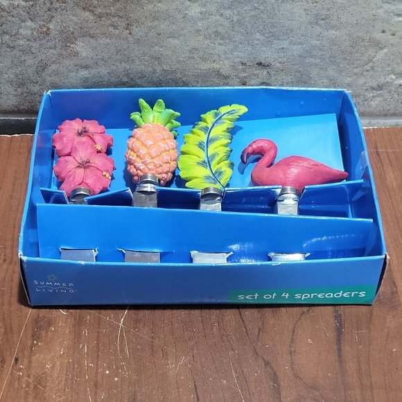 Summer Living Set of 4 Cheese Butter Spreaders Resin Handle Stainless Steel - Picture 4 of 9